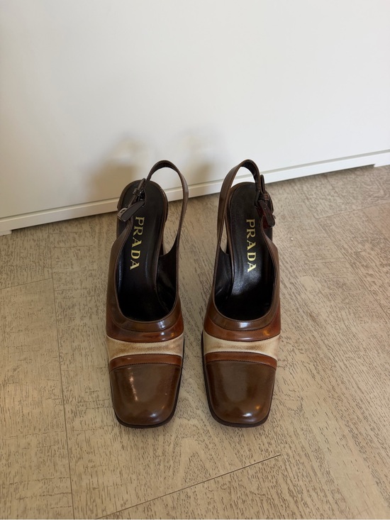 Prada Shoes - Vintage Prada Brown and Cream Leather Slingback heels